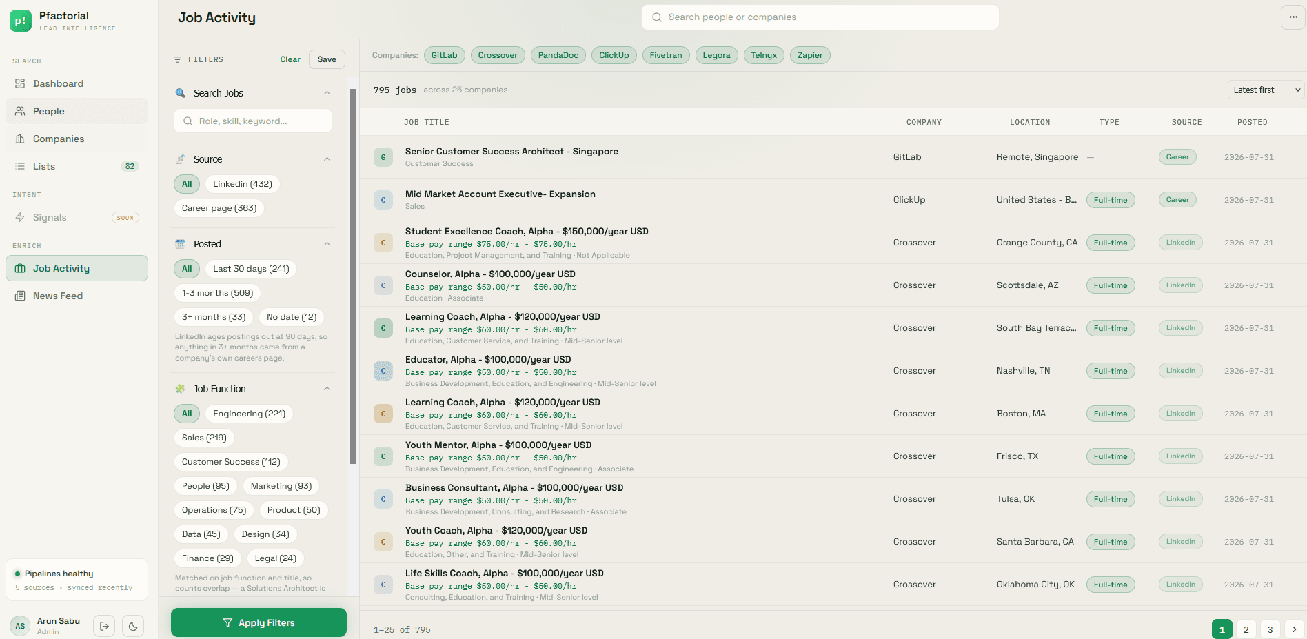 job detail page of companies